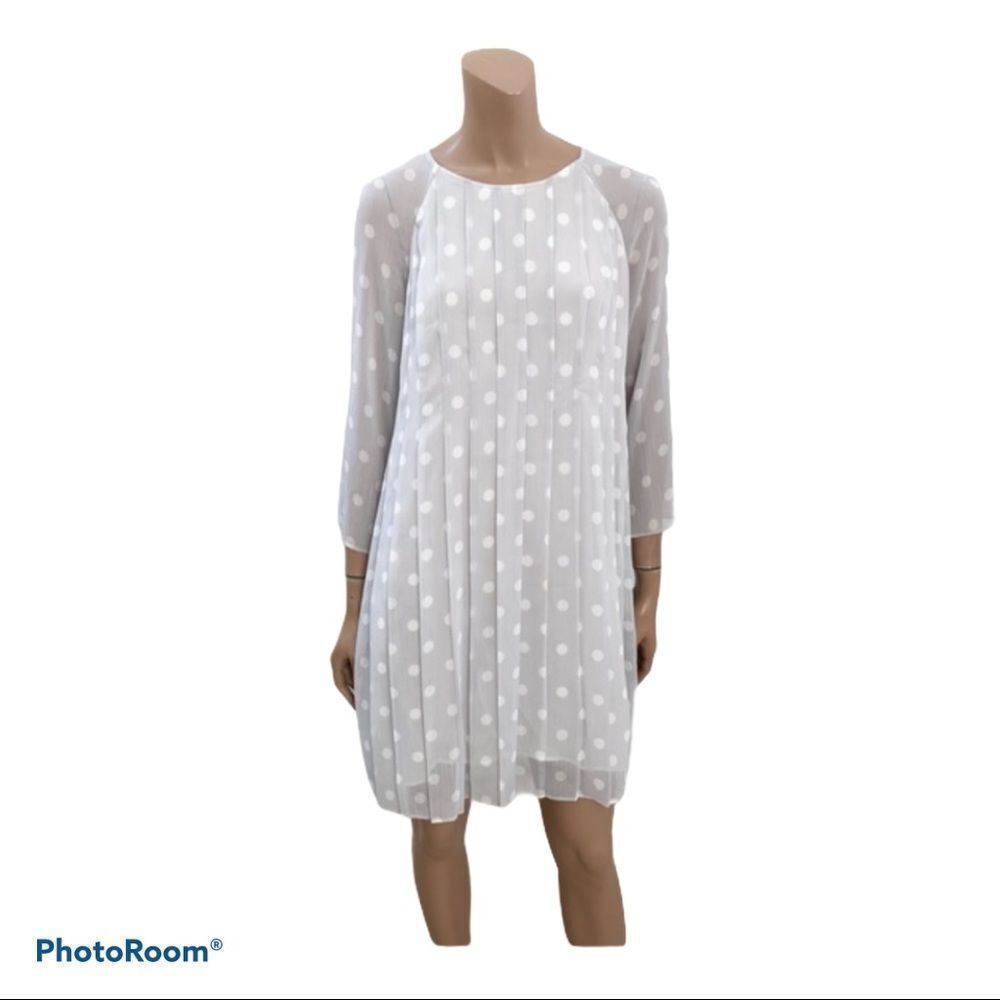 Tabasa Light Grey Pleated Polka Dot Mini Dress S